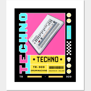 TECHNO  - TR 909 Drum Machine (white/blue/pink) Posters and Art